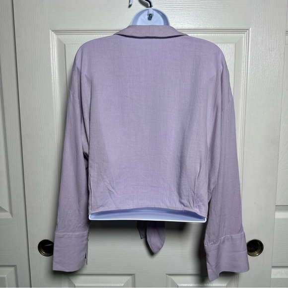 Zara Shirt Womens Small Lavender Front Tie Knot Blouse Crop Lightweight Boho - Picture 2 of 14